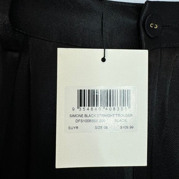 DISSH Simone Black Straight Satin Pleated  Front Pants Sz 4 Minimalist New - Picture 8 of 12